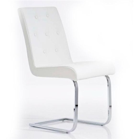 Silla de Confidente VICOR, tapizado estilo capitoné, en metal cromado y Piel color Blanco