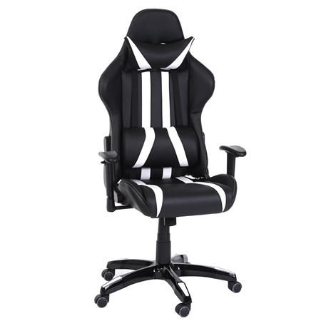 Sillón Gaming DRIVER, Diseño Muy Deportivo, Máxima Comodidad, Incluye Cojines, En Piel Negro y Blanco