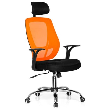 DEMO# Silla Ergonómica CALISTA, 100% transpirable, Cabecero regulable y Estructura metálica, En Naranja