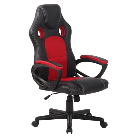 Silla Gaming MONTMELO, Espectacular Diseño Deportivo, En Piel y Tela, Color Negro y Rojo