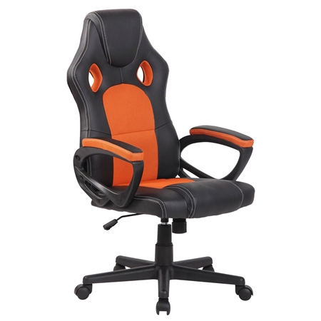 Silla Gaming MONTMELO, Espectacular Diseño Deportivo, En Piel y Tela, Color Negro y Naranja