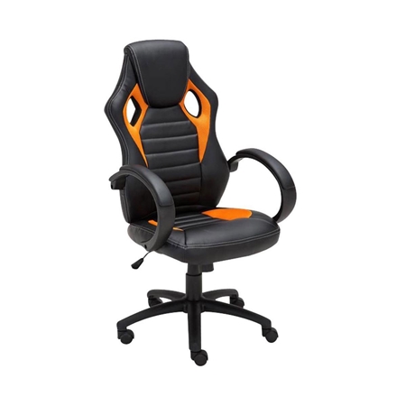 Silla Gaming ASCARI, Diseño Deportivo y Gran Comodidad, Piel y Tela, en Negro y Naranja