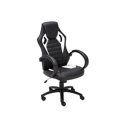 Silla Gaming ASCARI, Diseño Deportivo y Gran Comodidad, Piel y Tela, en Negro y Blanco