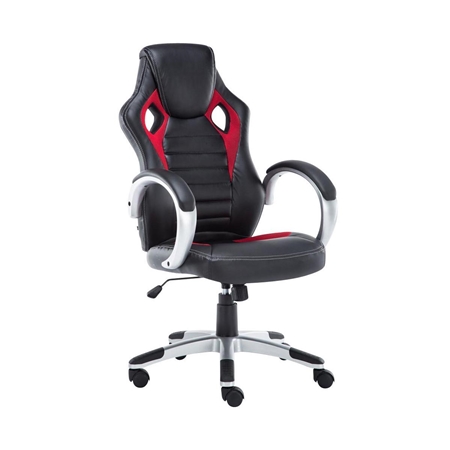 Silla Gaming ASCARI PRO, Diseño Deportivo y Gran Comodidad, Piel y Tela, en Negro y Rojo