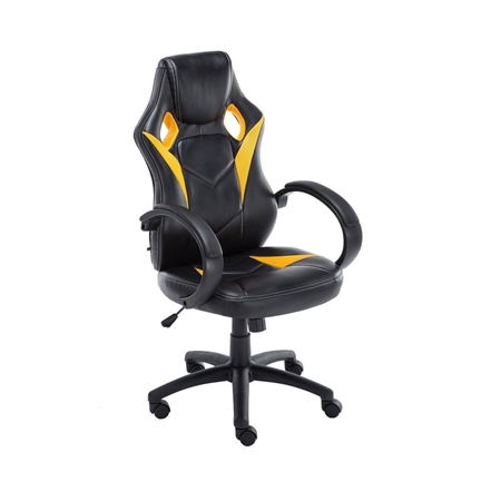 Silla Gaming JARAMA, Gran Comodidad y Diseño Deportivo, En Piel y Tela, Color Negro y Amarillo