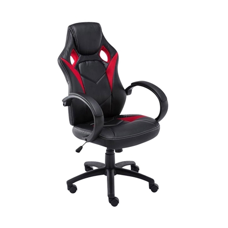 Silla Gaming JARAMA, Gran Comodidad y Diseño Deportivo, En Piel y Tela, Color Negro y Rojo