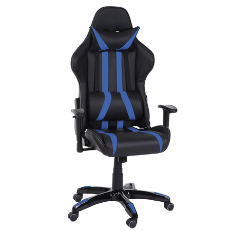 Sillón Gaming DRIVER, Diseño Muy Deportivo, Máxima Comodidad, Incluye Cojines, En Piel Negro y Azul