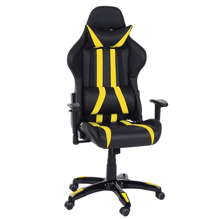 Sillón Gaming DRIVER, Diseño Muy Deportivo, Máxima Comodidad, Incluye Cojines, En Piel Negro y Amarillo