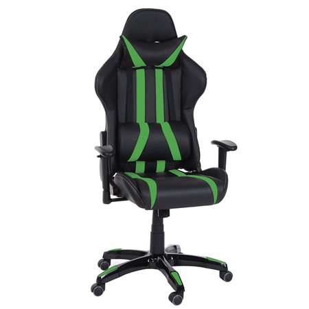 Sillón Gaming DRIVER, Diseño Muy Deportivo, Máxima Comodidad, Incluye Cojines, En Piel Negro y Verde