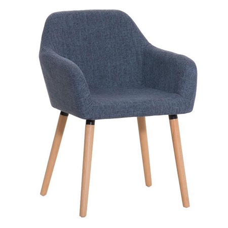 Silla de Confidente NIEBLA, Gran Acolchado, Estructura y Patas de Madera en Tela color Azul