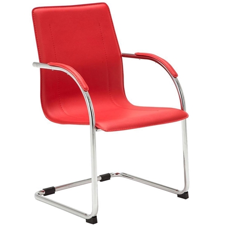 Silla de Confidente FLAP, Estructura Metálica, Elegante y Moderno Diseño en Piel color Rojo