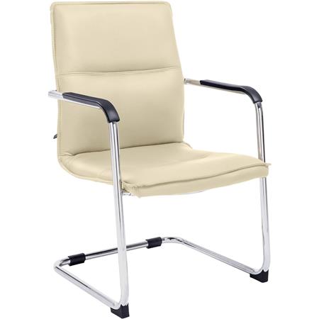 Silla de Confidente GOLIAT, Estructura Metálica, Gran Acolchado y Elegante Diseño en Piel color Crema