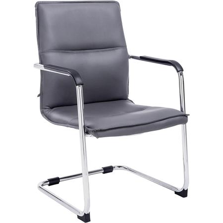 Silla de Confidente GOLIAT, Estructura Metálica, Gran Acolchado y Elegante Diseño en Piel color Gris