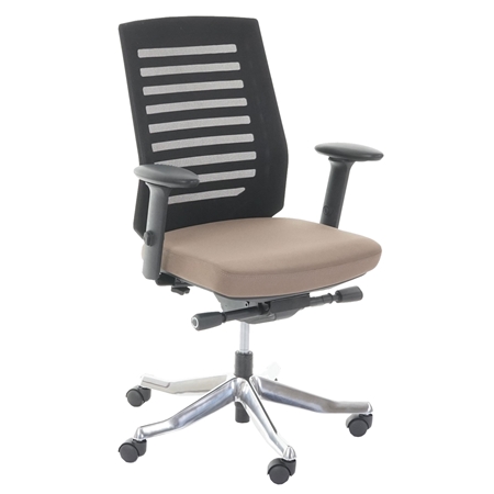 Silla de Oficina LIENA, Respaldo Ergonómico, Base Aluminio, En Tela y Malla Marrón