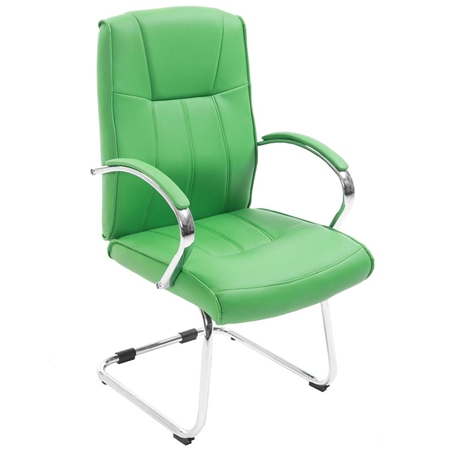 Silla de Confidente BORAU con Reposabrazos, Estructura Metálica y Acolchada en Piel color Verde