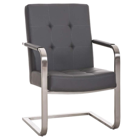 Silla de Confidente MORGAN PIEL, Estructura de Acero Inoxidable y Gran Acolchado color Gris