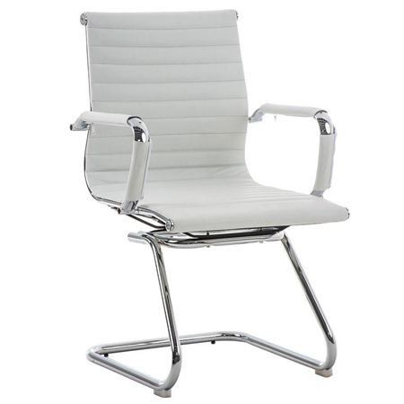 Silla de Confidente CAMERON, Ergonómica, Gran Diseño, en Piel Genuina color Blanco