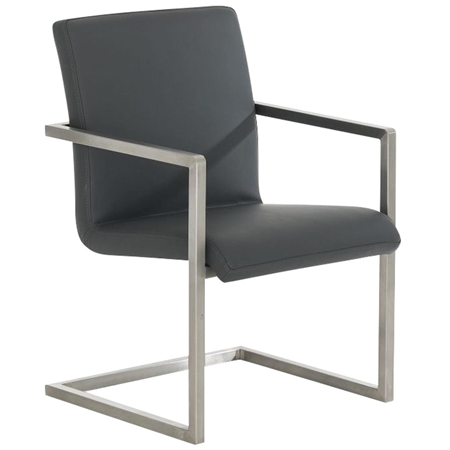 Silla de Confidente OWEN, Estructura de Acero Inoxidable, Exclusivo Diseño, Tapizada en Piel color Gris