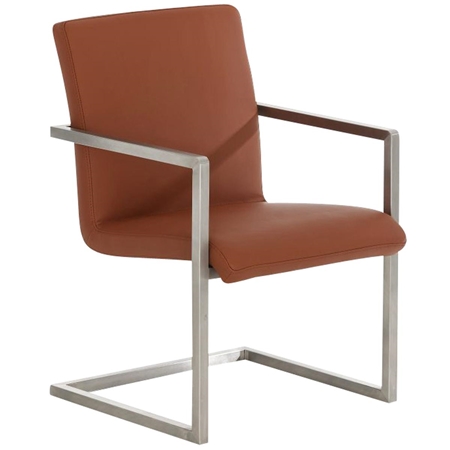 Silla de Confidente OWEN, Estructura de Acero Inoxidable, Exclusivo Diseño, Tapizada en Piel color Marrón claro