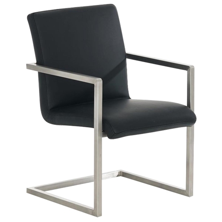 Silla de Confidente OWEN, Estructura de Acero Inoxidable, Exclusivo Diseño, Tapizada en Piel color Negro