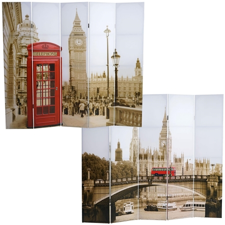 Biombo 5 paneles LONDRES, 180x200x2,5cm, Estilo Vintage, Estructura de Madera
