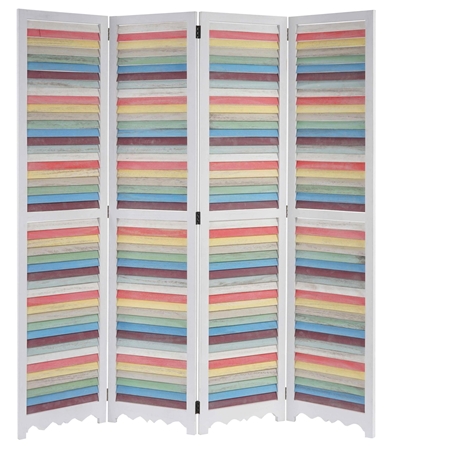 Biombo 4 paneles GERD, 170x160x2cm, Estructura de Madera en Blanco y Multicolor