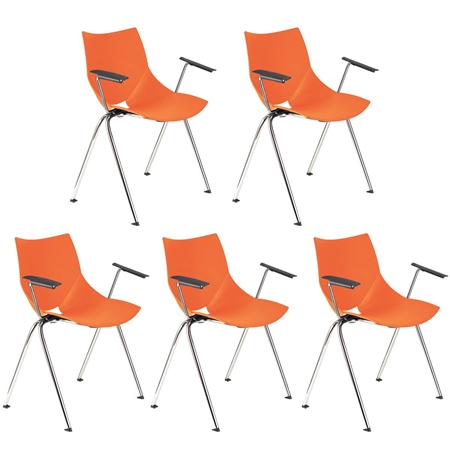 Lote de 5 sillas de Confidente AMIR CON BRAZOS, Cómoda y Práctica, Apilable, Color Naranja