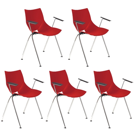 Lote de 5 sillas de Confidente AMIR CON BRAZOS, Cómoda y Práctica, Apilable, Color Rojo