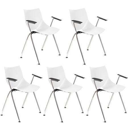 Lote de 5 sillas de Confidente AMIR CON BRAZOS, Cómoda y Práctica, Apilable, Color Blanco