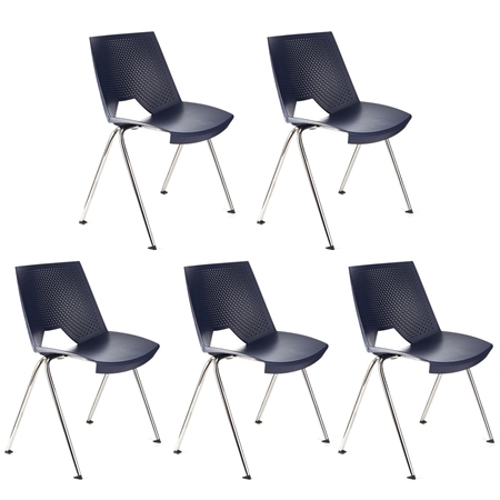 Lote de 5 sillas de Confidente ENZO, Cómodas y Prácticas, Apilables, Color Azul