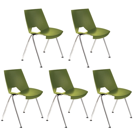 Lote de 5 sillas de Confidente ENZO, Cómodas y Prácticas, Apilables, Color Verde