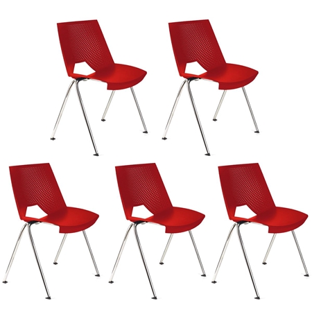 Lote de 5 sillas de Confidente ENZO, Cómodas y Prácticas, Apilables, Color Rojo