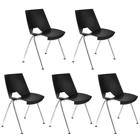 Lote de 5 sillas de Confidente ENZO, Cómodas y Prácticas, Apilables, Color Negro