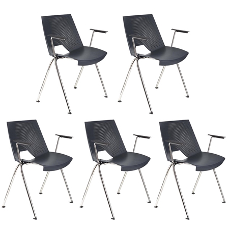 Lote de 5 sillas de Confidente ENZO CON BRAZOS, Cómodas y Prácticas, Apilables, Color Azul