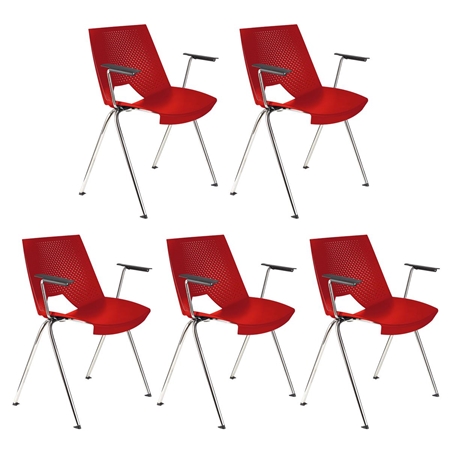 Lote de 5 sillas de Confidente ENZO CON BRAZOS, Cómodas y Prácticas, Apilables, Color Rojo