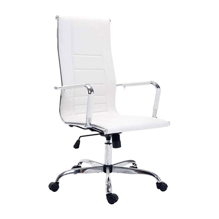 Silla de Oficina KOLA, Precioso Diseño, Estructura Metálica, Tapizada en Piel color Blanco