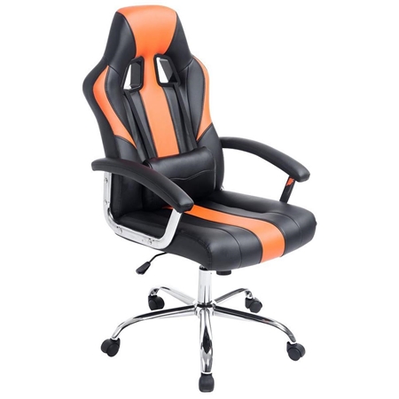 Sillón Gaming INDOS, Diseño Deportivo, Gran Confort, Base Metálica, En Piel Negro y Naranja