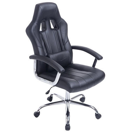 Sillón Gaming INDOS, Diseño Deportivo, Gran Confort, Base Metálica, En Piel Negro