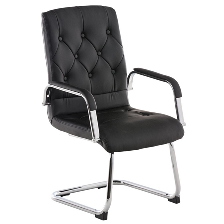 Silla de Confidente NESI V, Estructura Metálica, en Piel con Capitoné color Negro