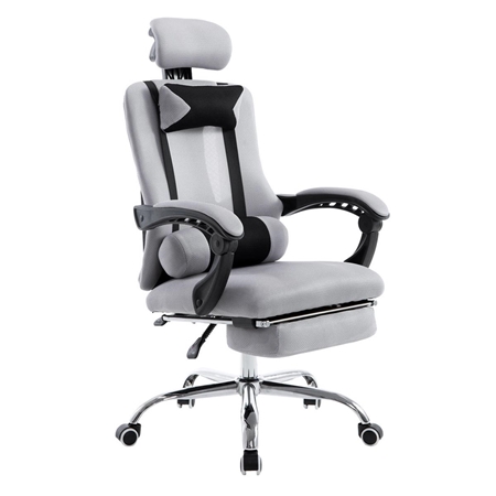 Silla de Oficina / Gaming ANTARES, Reclinable, Reposapiés Extensible, en Malla Transpirable color Gris