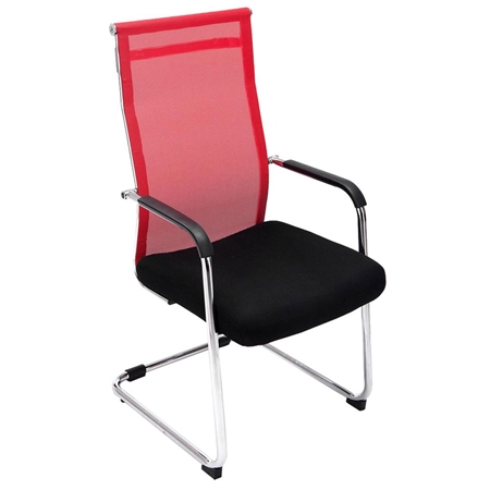 Silla de Confidente BREMEN, Estructura Metálica, en Malla Transpirable color Negro / Rojo