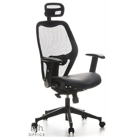 DEMO# Silla de oficina / silla ejecutiva AIRPORT de Piel y malla, 100% ajustable, color Negro