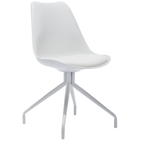 Silla de Diseño / Confidente RECULA, Estructura Metálica, Tapizada en Piel color Blanco