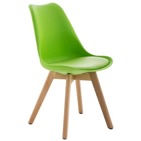 Silla de Diseño / Confidente BOSFORO, Patas de Madera Claras, Estructura en Plástico y Piel color Verde