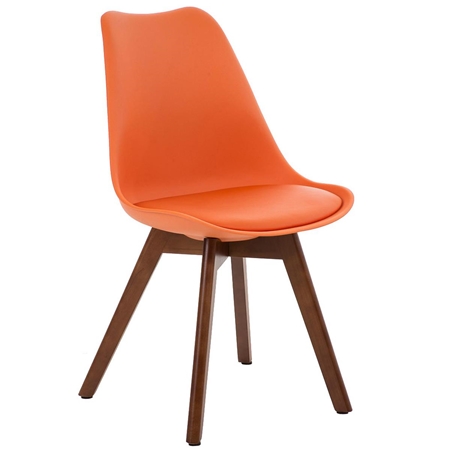 Silla de Diseño / Confidente BOSFORO, Patas de Madera en Nogal, Estructura en Plástico y Piel color Naranja