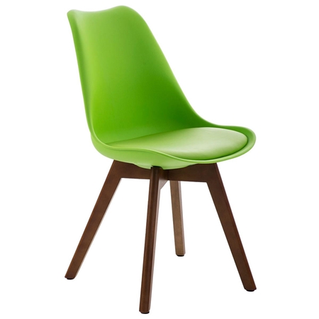 Silla de Diseño / Confidente BOSFORO, Patas de Madera en Nogal, Estructura en Plástico y Piel color Verde