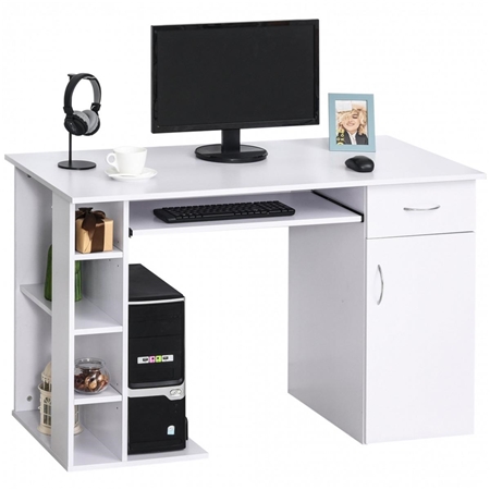 Mesa para ordenador GUINEA, con Cajones y Bandeja para Teclado, Dimensiones 120x60x74 cm, en Madera color Blanco
