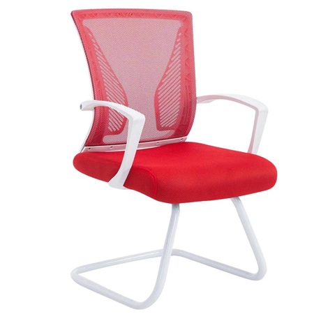 Silla de Confidente CUBA WHITE V, Estructura Metálica, en Malla Transpirable Color Rojo