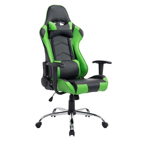 Silla Gaming ZELDA, Respaldo Reclinable, Cojines Incluidos, Base de Metal, En Negro/Verde