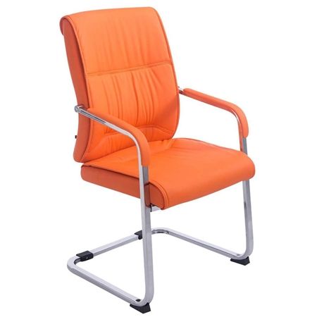 Silla de Confidente MAEL, Estructura Metálica, Gran Acolchado en Piel color Naranja